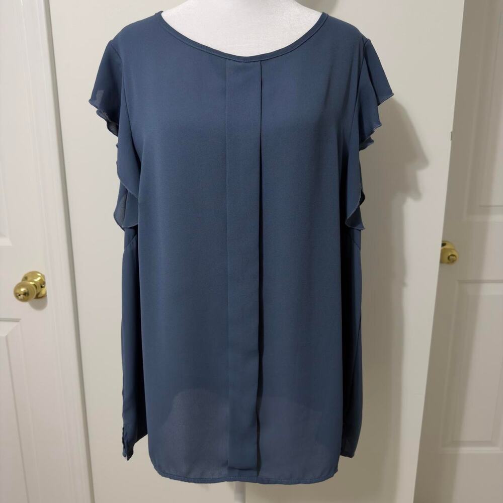 Blue Blouse with Ruffle Sleeve